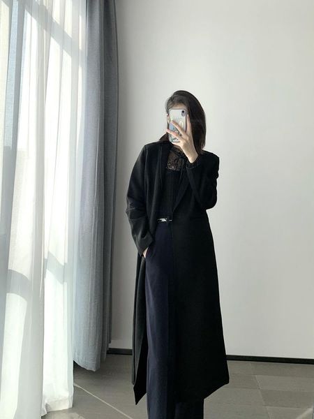 

женщины пальто 2020 осень / зима новый сезон женщин шерсти тонкий и длинного женские шерстяные пальто, Black