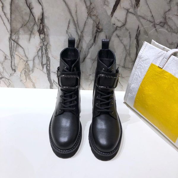 

designer womens boots luxury black sliver metal buckle decorative lace low heel with box size 35-41