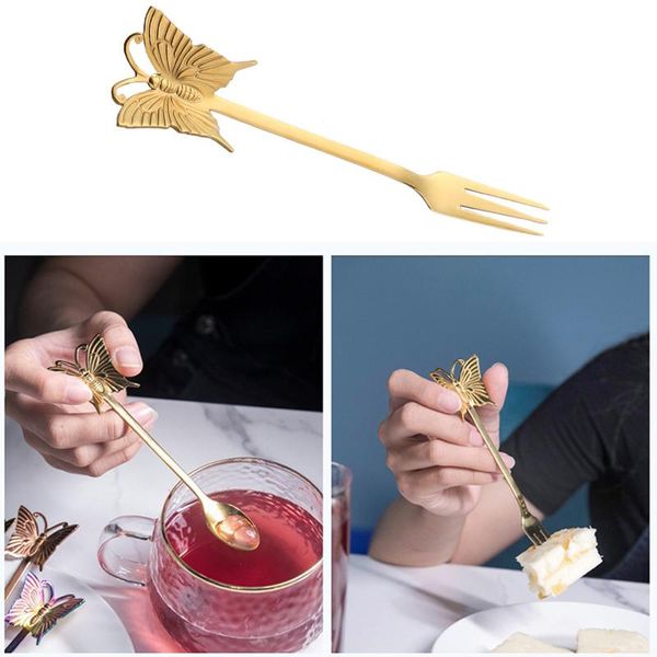 

4pcs new butterfly tea spoon and fork creative bar tableware stainless steel dessert coffee spoon christmas gift h bbyfwx