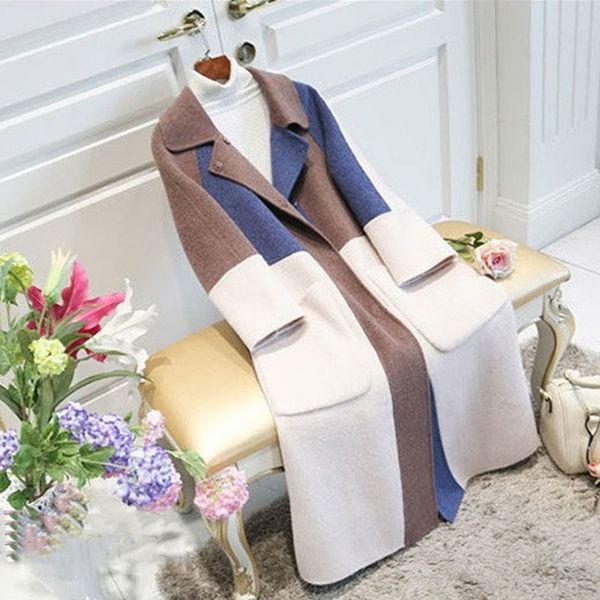 

2021 women blend autumn winter new plus cotton warm wool coat female korean color matching elegant long woolen jackets y534 gl29, Black