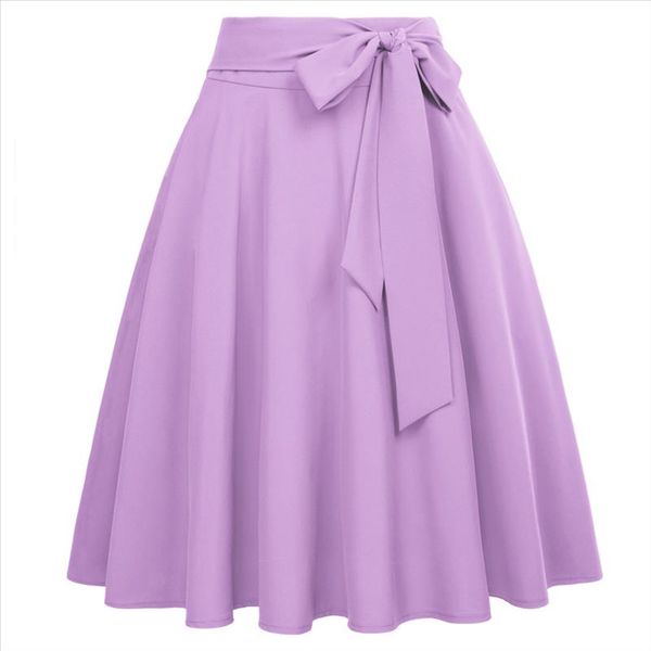 

bp womens solid color high waist skirts self tie bow knot embellished a line skirt fashion casual belt knee length skirts lady, Black