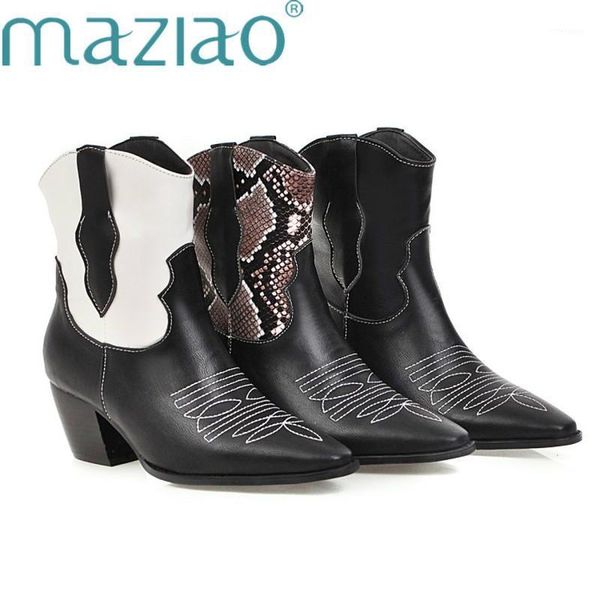 

boots cowgirl women shoes winter western cowboy ankle pointed toe wedge high heel snake print white maziao1, Black