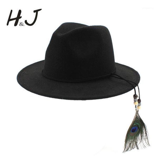 

2020 new wool women's chapeu feminino fedora hat for laday woolen feather headband jazz cap1, Blue;gray