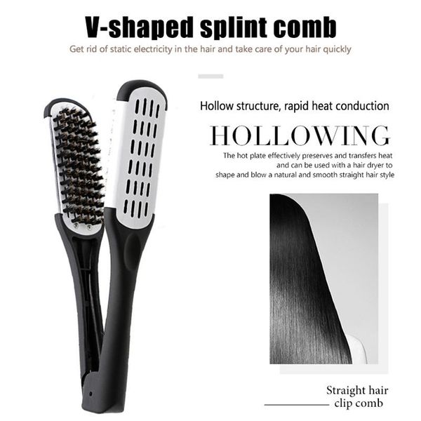 

straight hair made v type splint comb hairdressing mane nylon comb double clip female men straight splint hairbrush, Silver