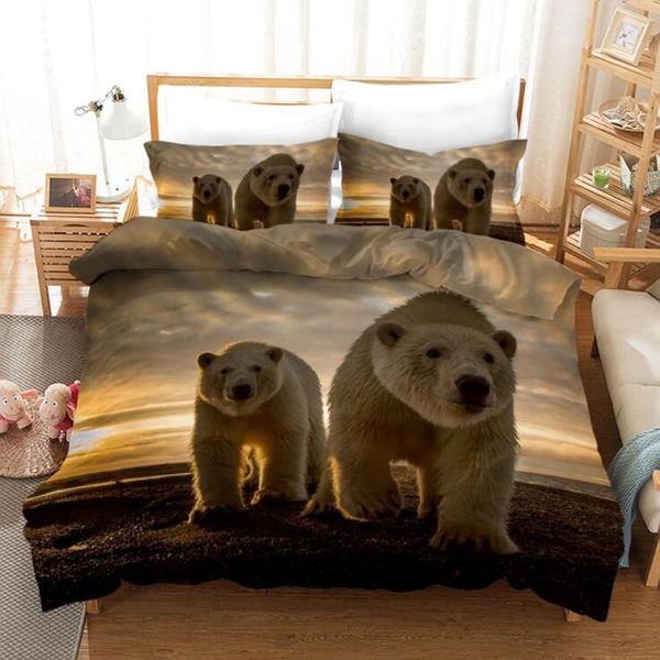 

wostar classic theme bedding set luxury home textile 3d sunset polar bear euro bedding duvet cover and pillowcase