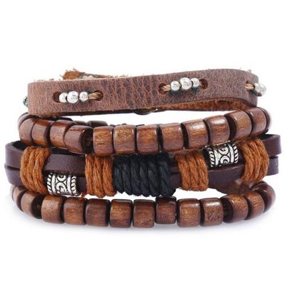 

4-6pc vintage multilayer leather bracelet for men fashion braided handmade rope wrap bead charm woven bracelets m sqcxzr, Golden;silver
