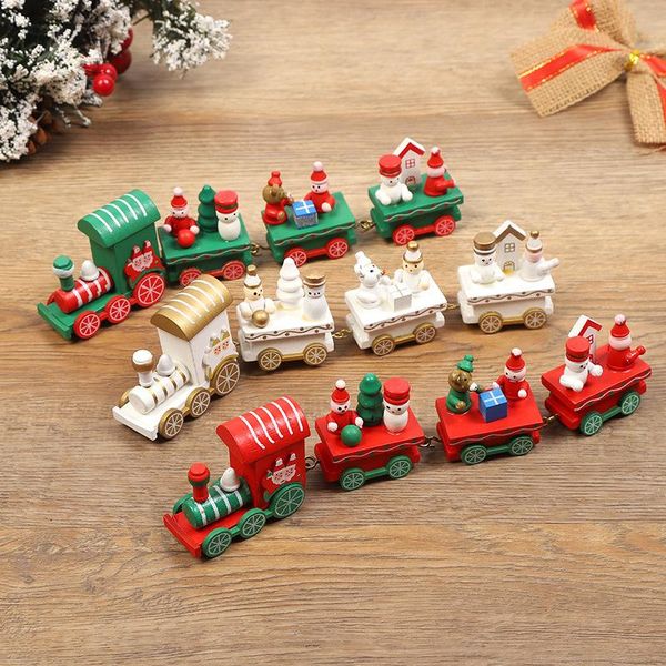 

christmas decorations wooden train family santa claus gifts children toys crafts table decoration year