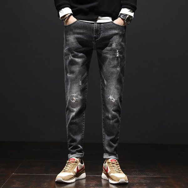 

new men's fashion denim jeans slim fit casual long pencil pant styling black stretch pants goth clothes men's hip hop jeans, Blue