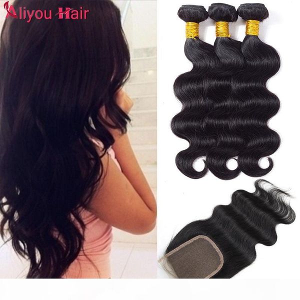 

sale items mink brazilian virgin human hair weave bundles with lace closure 4x4 soft silk body wave hair weaves closure wholesale deals, Black;brown