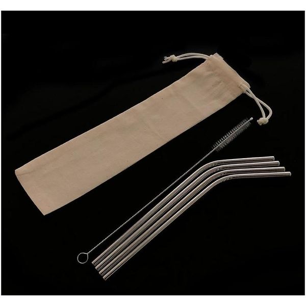 

combination customized bag packing 4+1 reusable stainless steel drinking straws set metal straws set sqcxns new_dhbest