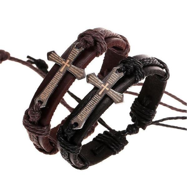 

vintage leather bracelets bangles metal cross jesus charm bracelet adjustable wax cord bra sqckfg new_dhbest, Black
