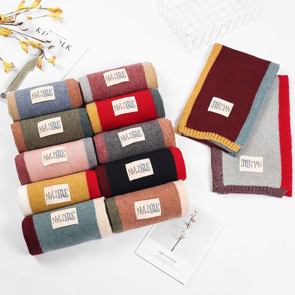

korean new knitted wool children's scarf autumn winter boys and girls baby thickened warm color matching neck cover, Red;brown