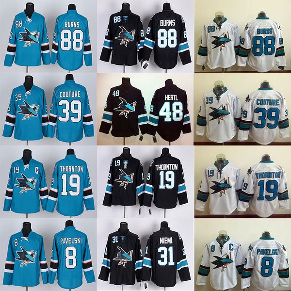 

san jose sharks rbk jersey 88 brent burns 65 erik karlsson 9 evander kane 19 joe thornton 39 logan couture 8 joe pavelski hockey jerseys, Black;red