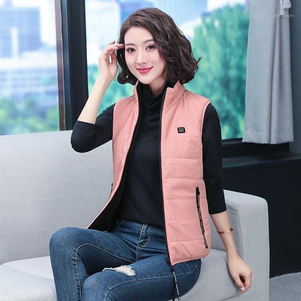 

outdoor t-shirts intelligent heating vest usb charging women heated jacket 2021 winter cotton reversible wear size m-4xl1, Gray;blue