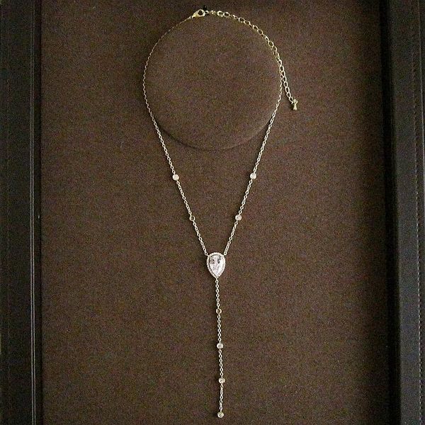 

pendant necklaces fshion cubic zirconia classic thin chain &water drop stone necklace,women's stunning jewelry p9789, Silver