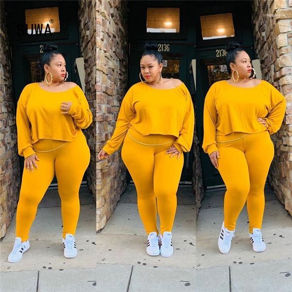 

solid women set clothing plus size 4xl long sleeve casual t shirt skinny pants fashion autumn sports ladies 2 piece suit11, White