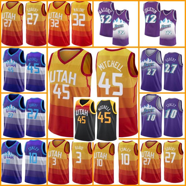 

2021 new basketball jersey utah jazz mens donovan 45 mitchell mesh retro rudy 27 gobert john 12 stockton youth karl 32 malone, Black;red