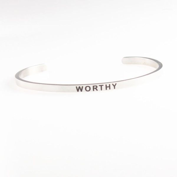 

drop shipping,worthy 316l stainless steel bar bangle positive inspirational quote cuff mantra bracelets for women1, Black