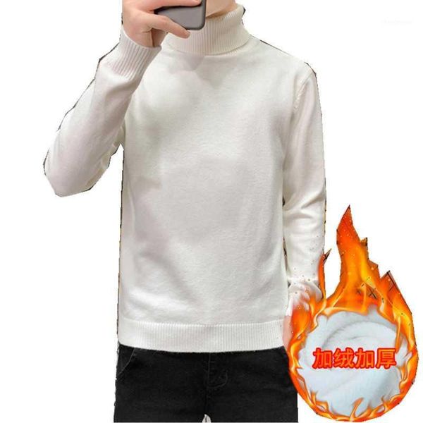 

new 2021 autumn winter boutique sweater men's loose bottoming sweater round neck plus velvet thick chenille warm1, Black;white