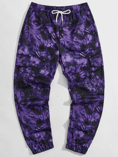 

romwe guys tie dye drawstring pants l1op#, Black