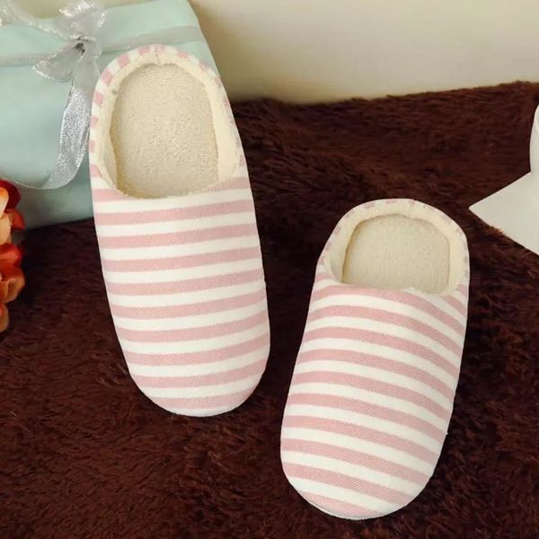 

women indoor slippers striped soft bottom lovers home slippers warm plush anti-slip autumn shoes woman men house floor slides y1202, Black