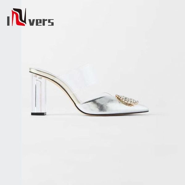 

2020 summer women sandals pointed toe rhinestone decoration in font transparent font strap transparent square heels shoes women1, Black