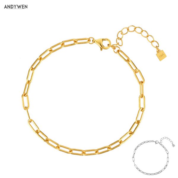 

andywen 925 sterling silver gold horoscope chain bracelet adjustable square rock punk bangle women rock punk plain fine jewelry 201209, Black