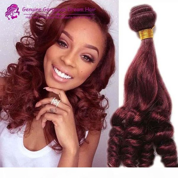 

4pcs 99j unprocessed brazilian aunty funmi human hair weaves,romance sprial curly human hair weft dark wine aunty fumi hair extension, Black