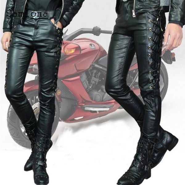 

men pu leather pants spring autumn faux leather pants plus size 5xl male skinny trousers punk style pantalon dance1, Black
