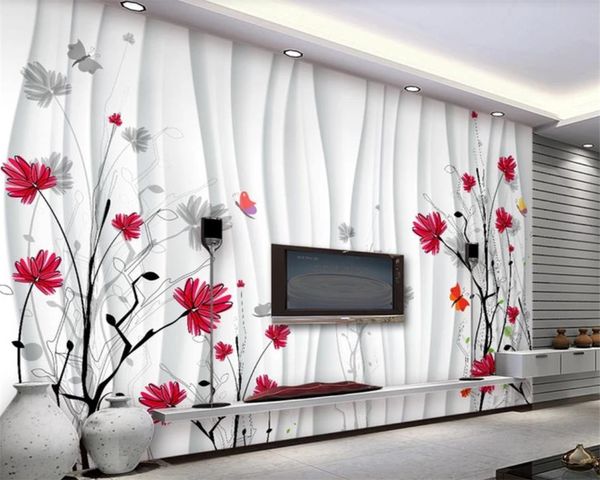 Foto Wallpaper Flor Flor Simples e Elegante Flor 3d Indoor TV Fundo Parede Decoração Mural 3D papel de parede