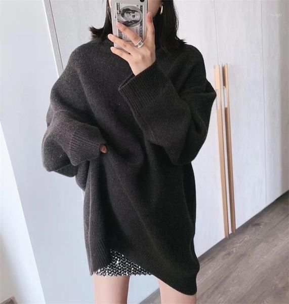 

thick loose mid-length lazy style pullover korean style turtleneck sweater women 2020 autumn winter1, White;black