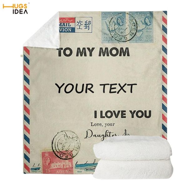 

blankets hugsidea personalized custom to my mom letter air mail fleece sherpa blanket bed throw size tapestry plush thin quilt flannel