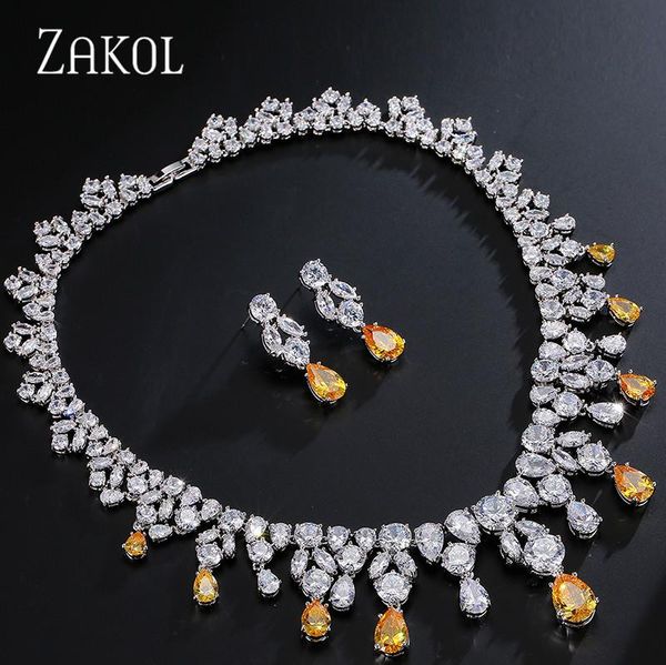 

zakol gorgeous marquise & round cubic zirconia jewelry set africa style for bridesmaid dinner dress jewelry fssp067, Silver