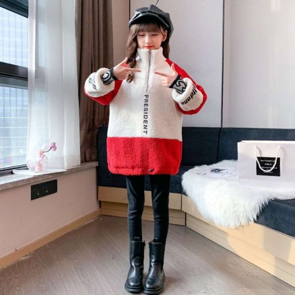 

autumn wear sweater children's plush and winter korean loose medium length girl's thick pullover iuvb, Black