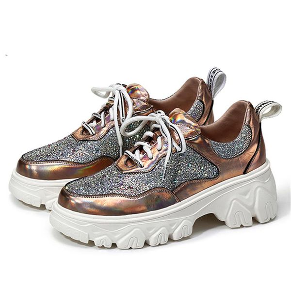 

woman sneakers 2020 new bling platform white shoes sequined girl casual chunky sneakers water drill glittering zapatillas mujer, Black