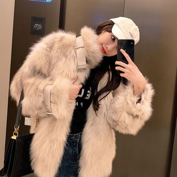 

women 2021 autumn winter new mid-long faux fur jacket female solid color stand collar coat ladies warm fake fur outwear q585, Black