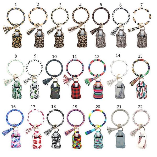 

rainbow leopard print key ring bracelet wristlet keychain leather keyrings container holder with empty refillabl qyloib