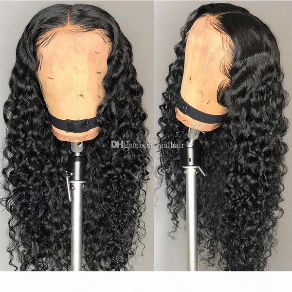 

13x6 deep part pre plucked curly lace front wig with baby hair malaysian virgin human hair wigs for black women 9a, Black;brown