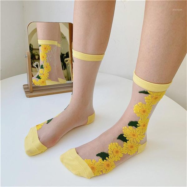 

summer thin chiffon socks women transparent floral tulle socks female patchwork lace dress streetwear calcetines1, Black;white