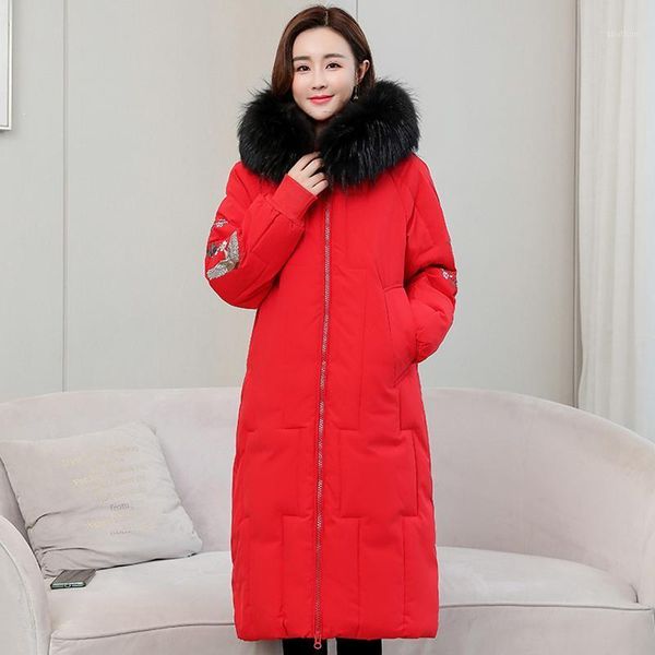 

women's down & parkas plus size 5xl 2021 winter jacket women long hooded with fur collar thicken warm cotton padded coats jacket1, Black