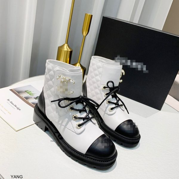 

ankle boot luxury womens designer chunky heel sheepskin boots luxury designer lace up martin boots ladys fashion winter boots with box, Black