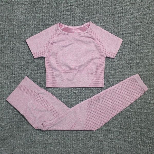 

2 piece vital seamless sport suit short sleeve fitness crop high waist seamless leggings women gym workout clothes yoga set lj200815, Gray