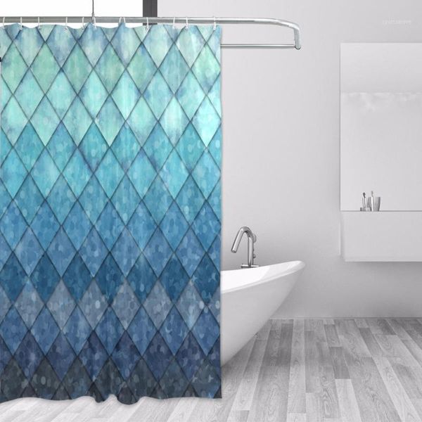 

custom waterproof bathroom mermaid scales geometric rhombus shower curtain polyester fabric bathroom curtain1