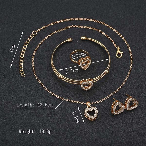 

золотое сердце любовь кристалл ожерелье серьги браслеты наборы для женщин бримальные кубический циркон элегантная леди свадебные ювелирные и, Black