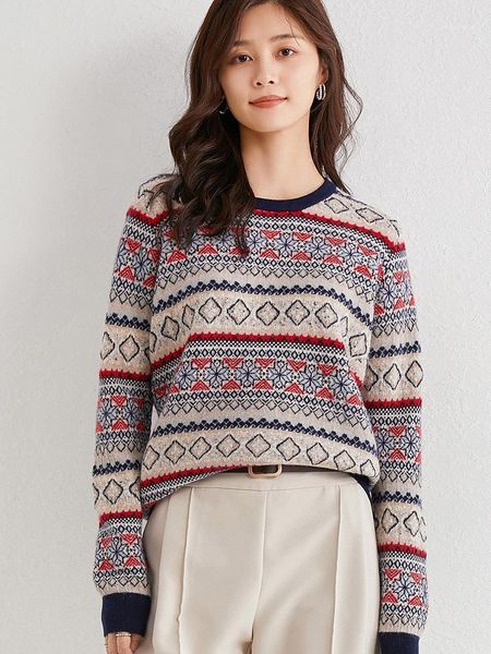 

isle 100% wool relaxed pullover classic scotland sweater semi-worsted women's jumper pure wool 2020 nordic classic pattern1, White;black