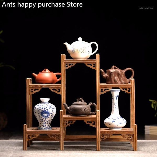 

chinese pot crafts display holder shelves teapot set wood carving display stand decoration home accessories1