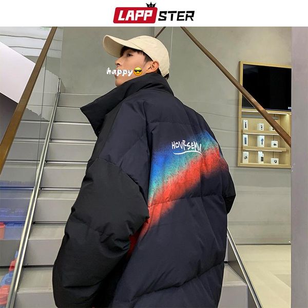 

lappster men rainbow winter bubble coat 2020 man oversized kpop puffer jacket male thick oversized parka jackets coats plus size, Black