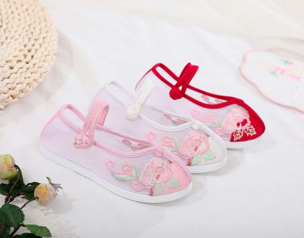 

children's sandals girls' baby net 2021 embroidered hanfu antique gauze sho, Black;red