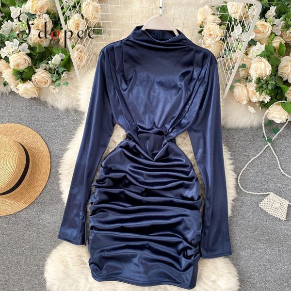 

casual dresses dress women streetwear long sleeve tight buttock temperament standing collar fashion solid color sexy, Black;gray