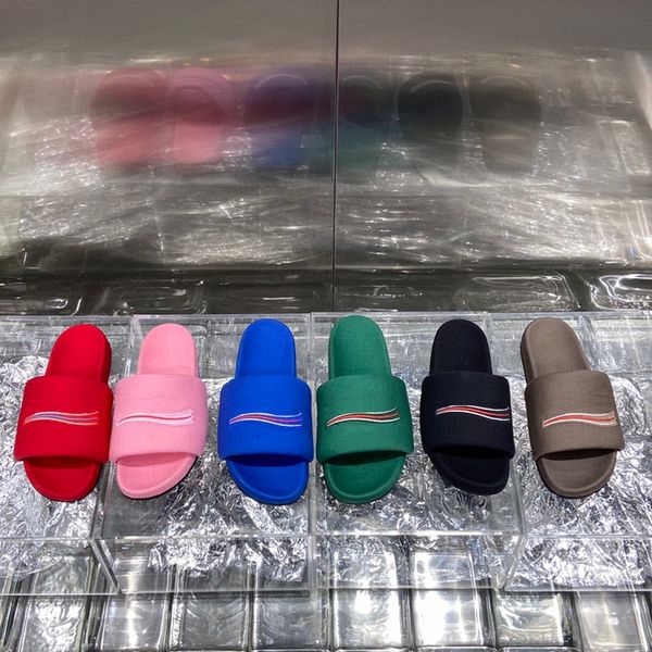 

2022 women canvas platform slipper slides design embroidery summer slippers beach indoor flat sandals flip flops spike sandal 35-40 with box, Black